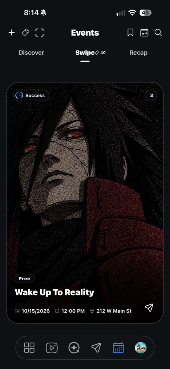 An event card in the Intervite Events Swipe feed